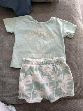 Greyson Mini 2 Piece Outfit 12M Surf Rider Tee Palm Shorts Matching Set